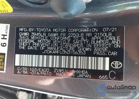 2022 Toyota Prius Xle из США, поврежденный, VIN JTDKAMFU3N3156353